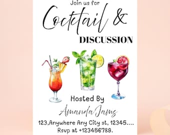 Editable Cocktails and Conversations, Adult Invite, Cocktail Party, Printable or Digital Invitation, Printable Cocktail Birthday Invite