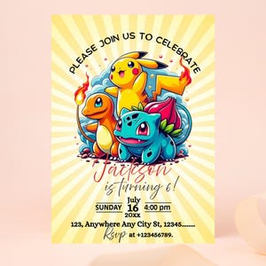 Editable Poke Birthday Invitation, Pika Birthday Party Template, Boys Digital Birthday Invitation, Instant Download, template invitation.