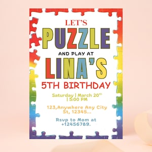 Puzzle Birthday Invitation, Game Time Party Invite, Kids Puzzles Games, Puzzle Piece Invites, Girls Boys Birthday Invitation, Canva Template
