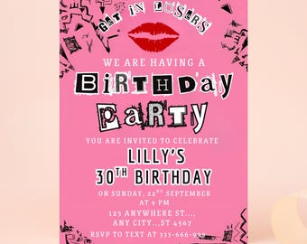Mean Girls Birthday Invitation, Girl Pink Party invite, editable, 5x7'' , burn book theme, Canva Printable, INSTANT DOWNLOAD