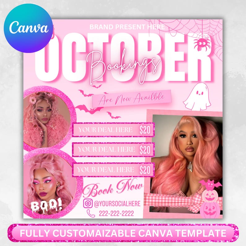 October Booking Flyer: Halloween Hair, Nails, Lashes (DIY Canva Template)