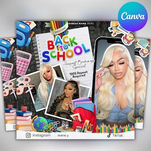 Back To School Flyer, Back to school hair flyer, Back to school sale flyer, DIY canva template, Back 2 School Flyer, Braid Special Flyer