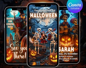 Digital Halloween Invitation Template, Gothic Halloween Evite, Animated Halloween Party Video Invite for Adults, Editable Canva Template