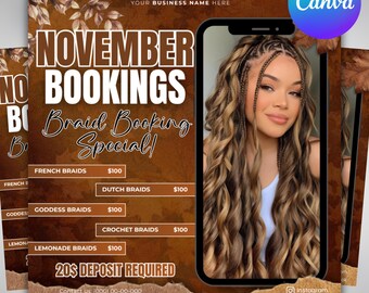 November braids special flyer, fall season flyer, thanksgiving flyer, Business & Sale Flyer, ThanksVember flyer, Hair Special Flyer Canva