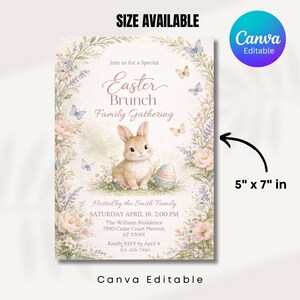 Easter Egg Hunt and Brunch Invitation, Easter Brunch Party Invitation, Floral Spring, Religious Easter Invite Bunny & Cross, Editable Canva, Easter egg Hunt Invitation, Party with my Peeps, Easter Bunny Invite, Gold Easter Egg, Easter Party Invite, Instant Download, Editable Canva