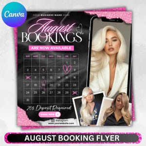 August Bookings Flyer, August Bookings Available, August Appointment Flyer, August Calendar Flyer, Hair, Nails, Makeup, Lashes, Braids, Wig