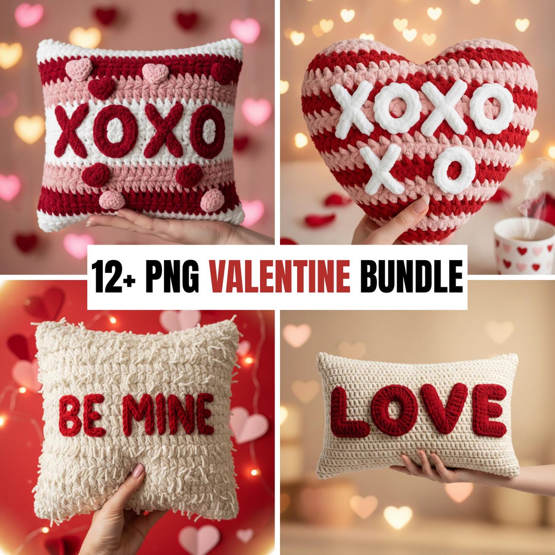 Valentines Day PNG Bundle Faux Yarn Latch Hook Yarn Bow Coquette ...