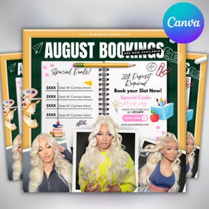 August Booking flyer, August Appointment Flyer, Back To School Flyer, Back to school sale flyer, Hair Braids Lash Wig Flyer, Canva Editable
