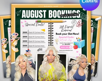August Booking flyer, August Appointment Flyer, Back To School Flyer, Back to school sale flyer, Hair Braids Lash Wig Flyer, Canva Editable