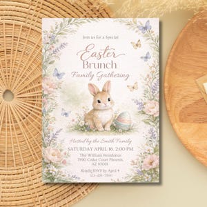 Easter Egg Hunt and Brunch Invitation, Easter Brunch Party Invitation, Floral Spring, Religious Easter Invite Bunny & Cross, Editable Canva, Easter egg Hunt Invitation, Party with my Peeps, Easter Bunny Invite, Gold Easter Egg, Easter Party Invite, Instant Download, Editable Canva