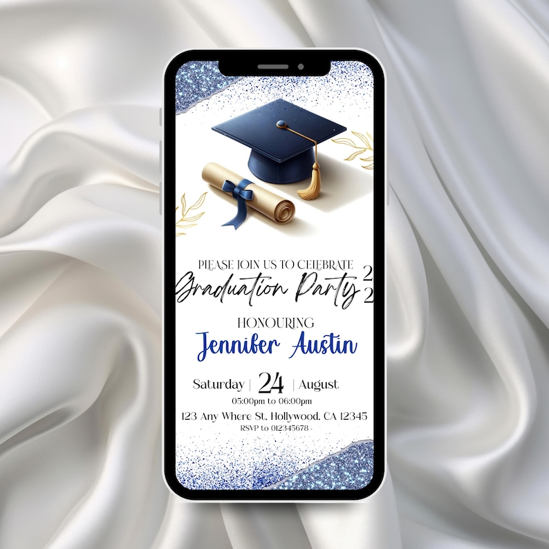 Graduation Party Invitation, Class of 2026 Invite, Blue Graduation Announcement, Self-Editable Digital Download, Printable Grad Card