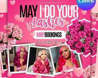 May Lash Booking Flyer, Mothers Day Booking Flyer, May Hair, May Books Open, May Appointment Flyer, May Book Now, Nail Braid Wig Flyer