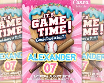 Canva Baseball Drip Birthday Invitation, Baseball Ice Cream Drip Birthday Party Invite, Baseball Invitation Birthday Instant Download Custom