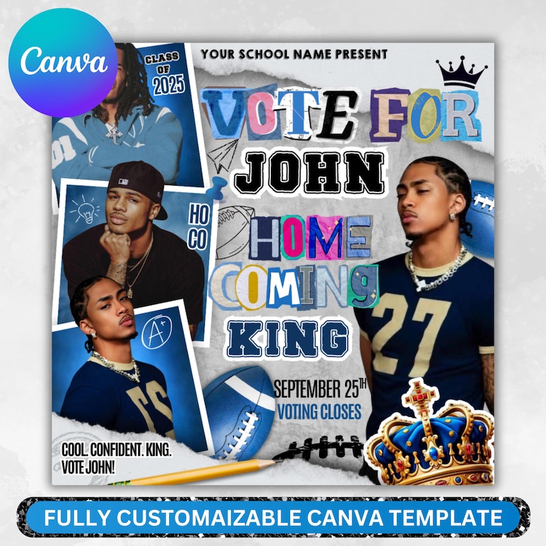 Homecoming King, Prom Flyer, Vote for me Prom, Prom Flyer, Prom King Flyer, Prom Class Campaign Flyer, Election Flyer, DIY Canva Vote flyer
