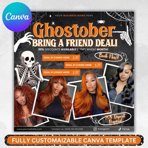 October Bring a friend special flyer, Bring a Friend hair Flyer, October Booking, Halloween Hair, Spooky SZN Flyer, Nails MUA Bestie Lash