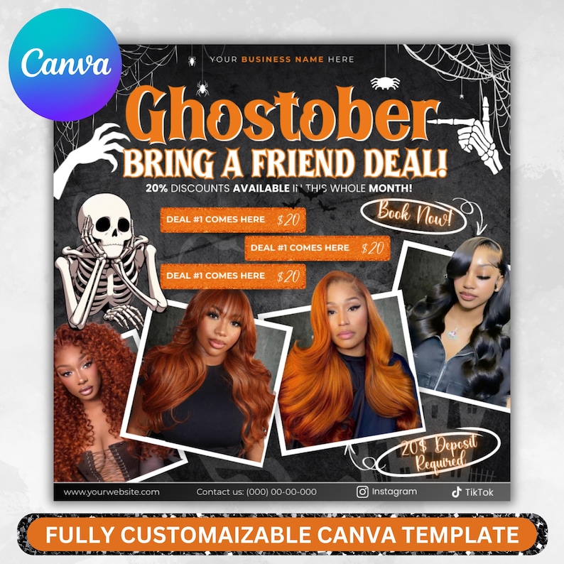 October Bring a friend special flyer, Bring a Friend hair Flyer, October Booking, Halloween Hair, Spooky SZN Flyer, Nails MUA Bestie Lash