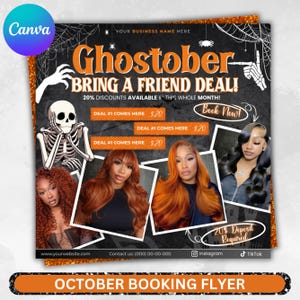 October Bring a friend special flyer, Bring a Friend hair Flyer, October Booking, Halloween Hair, Spooky SZN Flyer, Nails MUA Bestie Lash