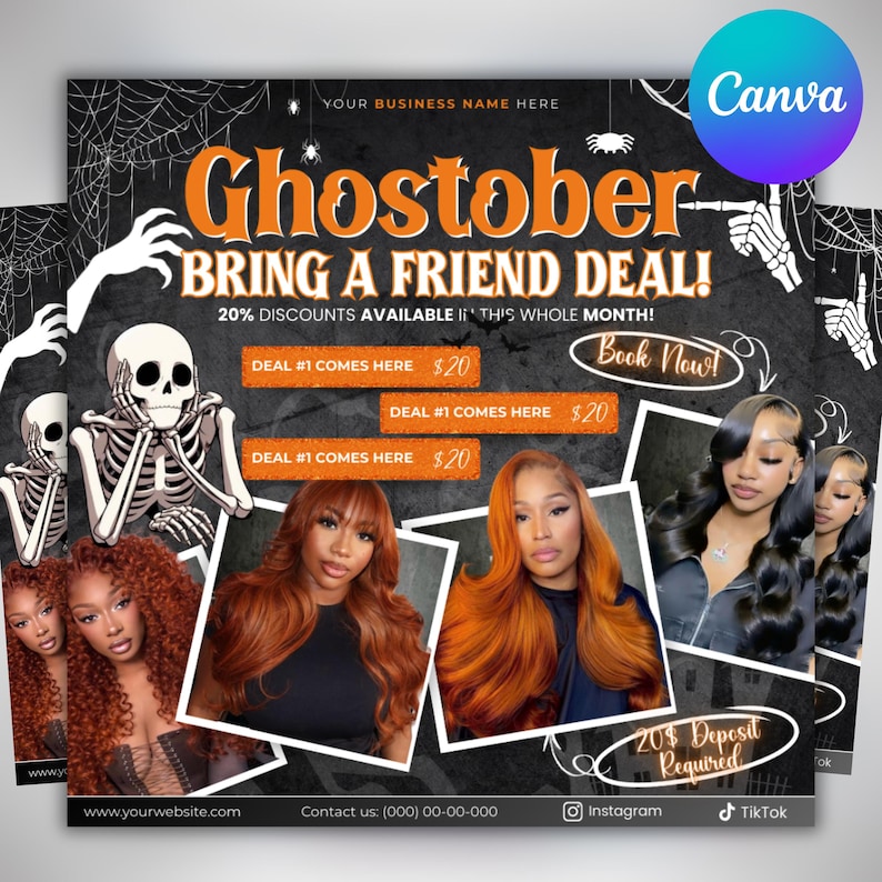 October Bring a friend special flyer, Bring a Friend hair Flyer, October Booking, Halloween Hair, Spooky SZN Flyer, Nails MUA Bestie Lash