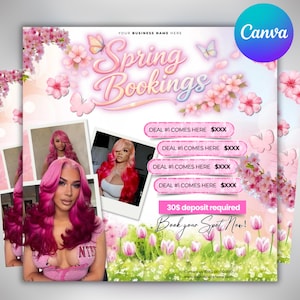 April Booking Flyer, Spring Booking Flyer, Easter Flyer, April Hair, Spring Books Open, April Book Now, April Lashes Nails Braid Wig Flyer