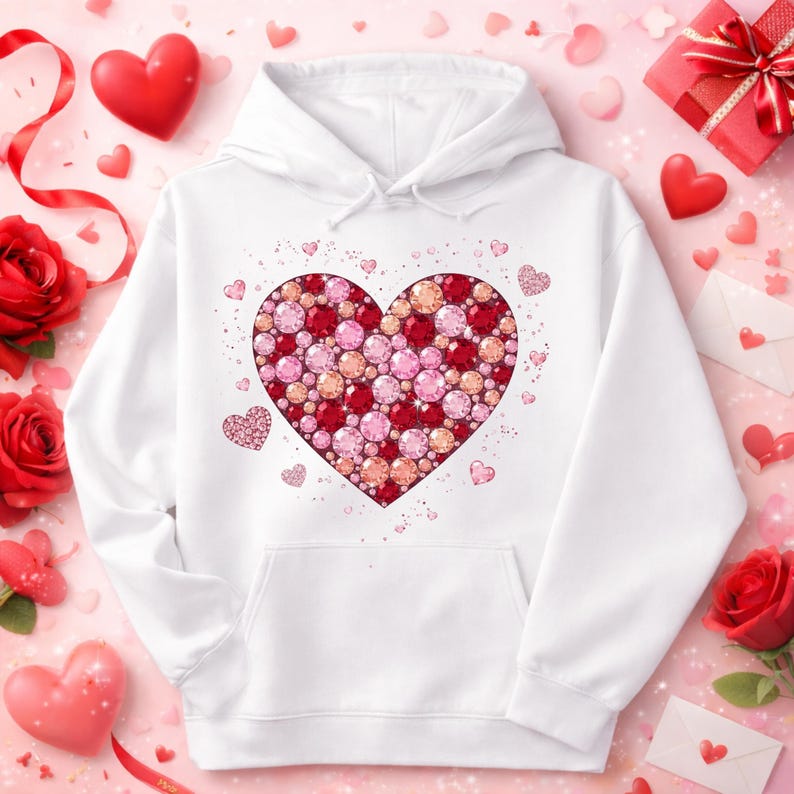 Rhinestone Valentine PNG Bundle: Sparkle Bling Crystal Mosaic Jewel Diamond Vday, Trending Digital Download