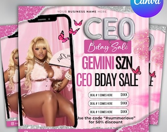 CEO Birthday Flyer, CEO Birthday Sale, Gemini Birthday Flyer, CEO Birthday Special Flyer, Hair Stylist, Lash Tech, Nail Tech, Esthetician