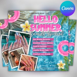 Summer Braid Sale Flyer, Summer Braid Sale Flyer, Braid Preise Flyer, Braids Sale Flyer, Hair Flyer, Lashes Flyer, Braids Special Flyer Template