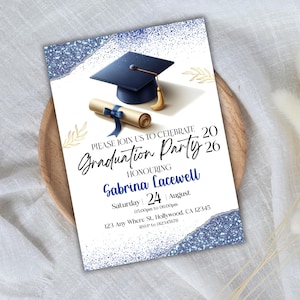 Graduation Party Invitation, Class of 2026 Invite, Blue Graduation Announcement, Self-Editable Digital Download, Printable Grad Card