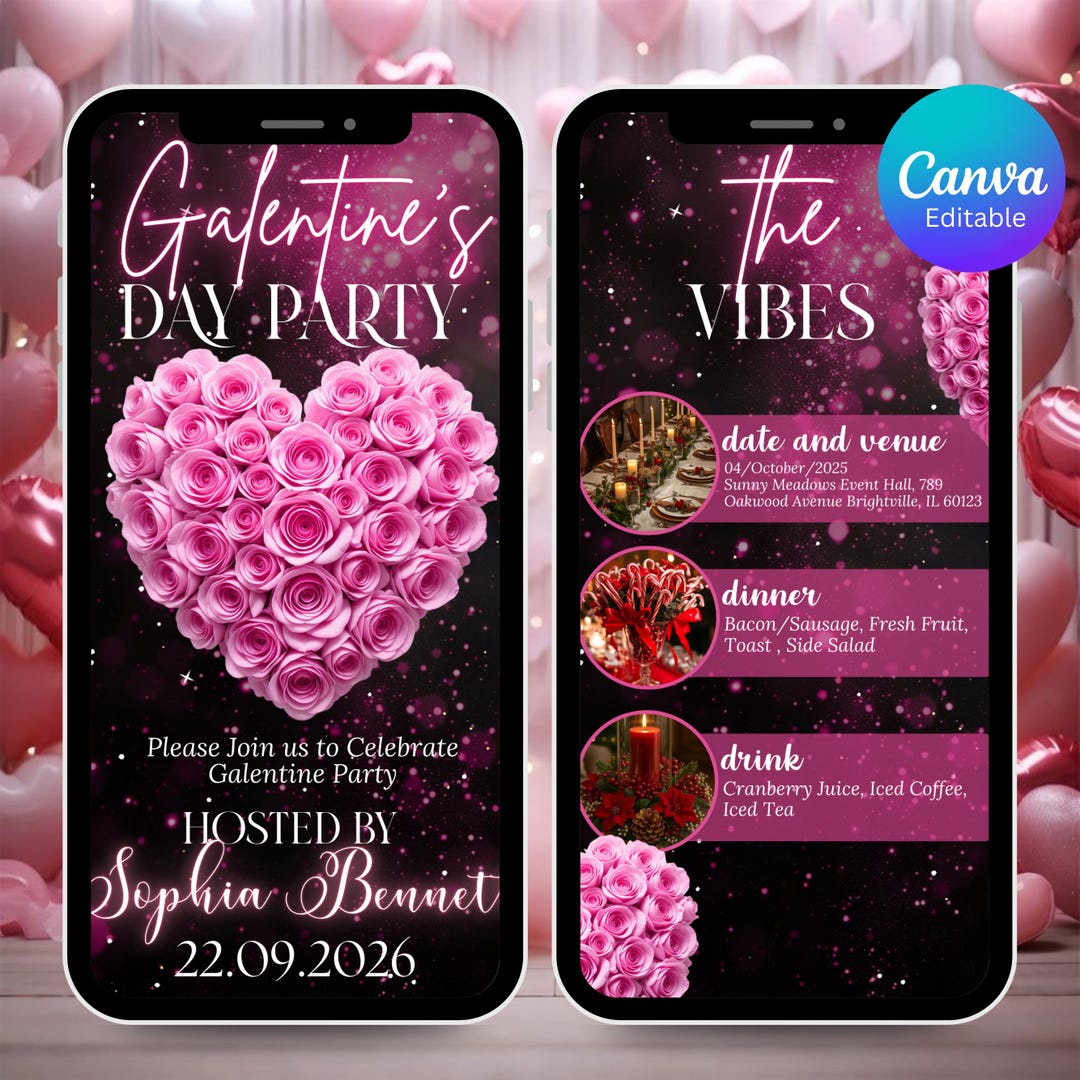 Galentine's Girls Night Invitation, Pink Galentine's Party Digital ...