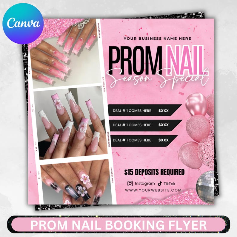 Prom Nails Special Flyer, Prom Booking Flyer, Prom Season , Prom Special flyer, Prom Invite, Beauty, Lashes, Make up, Nails, Hair, Canva