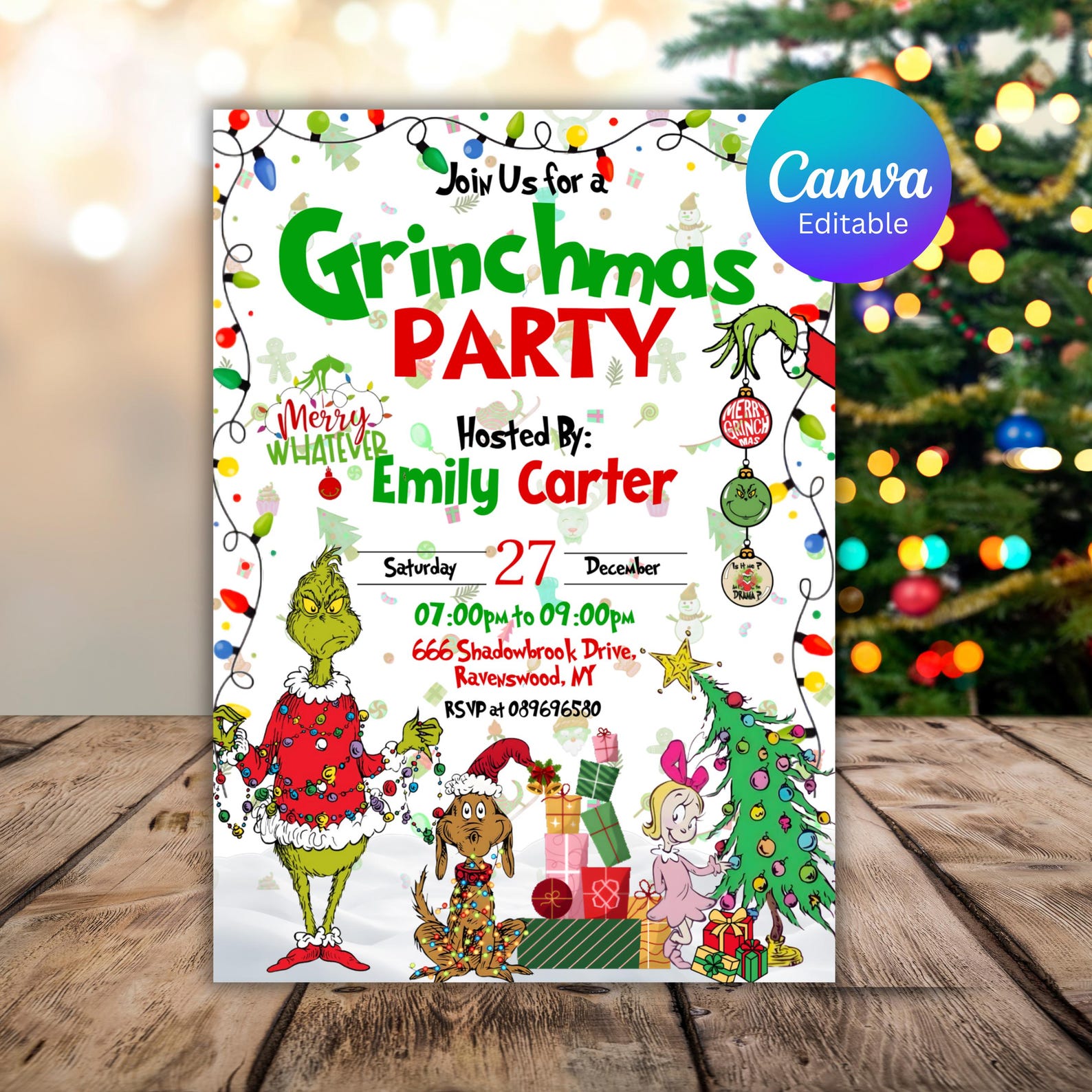 Editable Grinch Party Invitation | Merry Grinchmas Invitation | Grinch ...