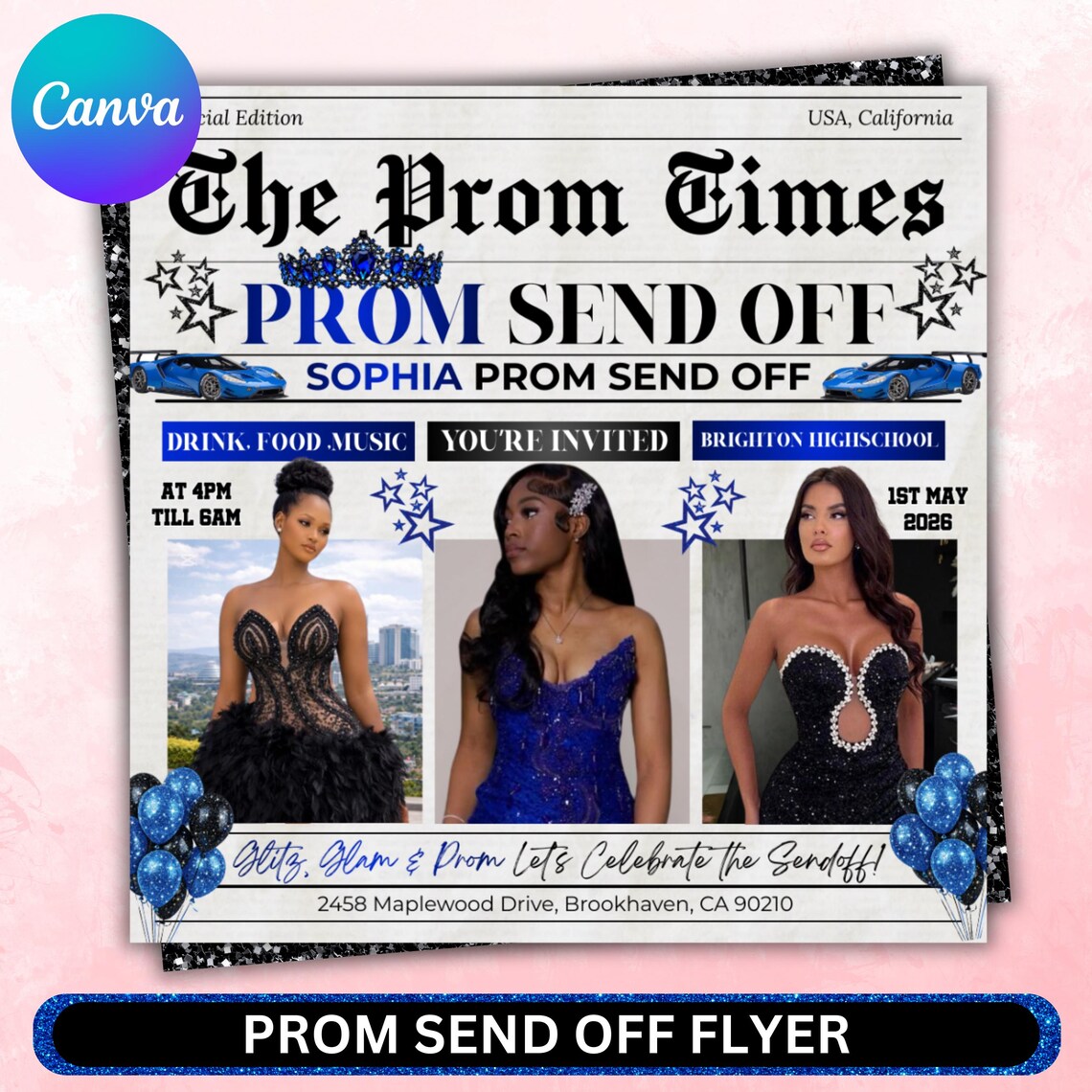 Prom Send off Flyer, DIY Prom Flyer, Prom Canva Template, Prom Send Off ...