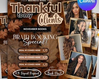 November braids special flyer, fall season flyer, thanksgiving flyer, Business & Sale Flyer, ThanksVember flyer, Hair Special Flyer Canva