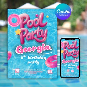 Editable Girls Pool Party Birthday Invitation Template Pool Party Birthday Party Invite Girls Teenage Birthday Invite Digital Download 257