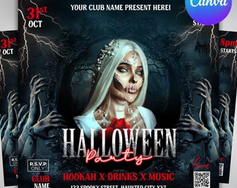 Modelo de panfleto editável para festa de Halloween: mídia social, Canva (download instantâneo)