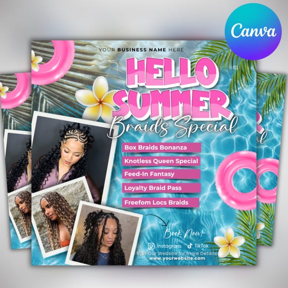Summer Braid Sale Flyer, Summer Sale Flyer, Braid Prices Flyer, Braids Sale Flyer, Hair Flyer, Lashes Flyer, Braids Special Flyer Template