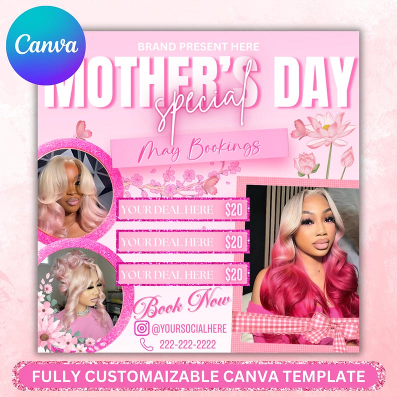 May Bookings Available DIY Template, Editable May Flyer , DIY Canva Template for Makeup, Hair, Lashes, Nails, Social Media Flyer, Book Now, May Booking Flyer, Mothers Day Booking Flyer, May Hair, May Books Open, May Appointment Flyer, May Book Now, May Lashes Nail Braid Wig Flyer