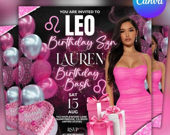 Leo Birthday Flyer Template, Zodiac Birthday Invitation, Editable Canva Birthday Flyer, Astrology Party Invite, Printable