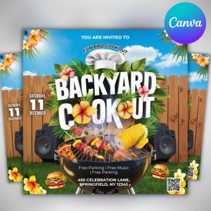 Backyard Cookout Flyer, BBQ Flyer, Summer Cookout Flyer, DIY Canva Editable Design Template, Food Flyer, Social Media Flyer, Party Flyer