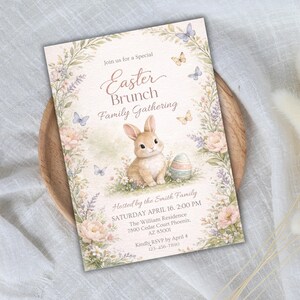 Easter Egg Hunt and Brunch Invitation, Easter Brunch Party Invitation, Floral Spring, Religious Easter Invite Bunny & Cross, Editable Canva, Easter egg Hunt Invitation, Party with my Peeps, Easter Bunny Invite, Gold Easter Egg, Easter Party Invite, Instant Download, Editable Canva