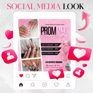Prom Nails Special Flyer, Prom Booking Flyer, Prom Season , Prom Special flyer, Prom Invite, Beauty, Lashes, Make up, Nails, Hair, Canva