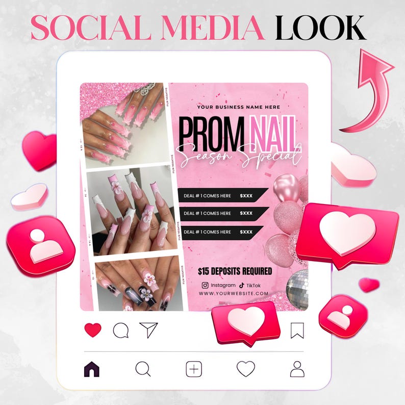 Prom Nails Special Flyer, Prom Booking Flyer, Prom Season , Prom Special flyer, Prom Invite, Beauty, Lashes, Make up, Nails, Hair, Canva
