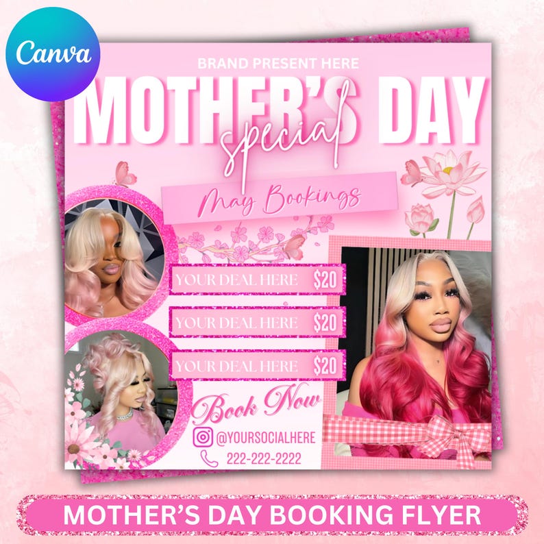 May Bookings Available DIY Template, Editable May Flyer , DIY Canva Template for Makeup, Hair, Lashes, Nails, Social Media Flyer, Book Now, May Booking Flyer, Mothers Day Booking Flyer, May Hair, May Books Open, May Appointment Flyer, May Book Now, May Lashes Nail Braid Wig Flyer