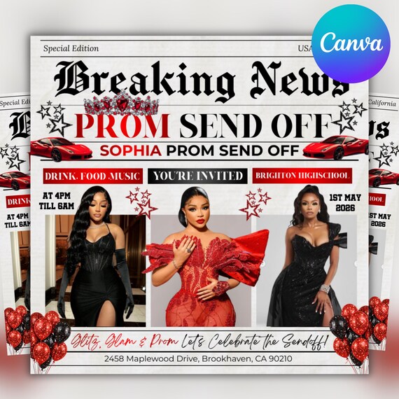 Prom Send Off Flyer, DIY Prom Queen Flyer, Prom Send Off Event, Prom Invitation Flyer, Prom Flyer, Prom Party Invite, Prom, Canva Editable
