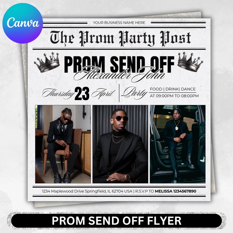 Prom Send Off Flyer, DIY Prom Queen Flyer, Prom Send Off Event, Prom Invitation Flyer, Prom Flyer, Prom Party Invite, Prom, Canva Editable