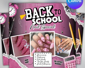 Folleto de uñas para la vuelta al cole, folleto especial de uñas, oferta de uñas para la vuelta al cole, folleto de técnico de uñas, folleto de reserva de uñas, citas para uñas, folleto de uñas