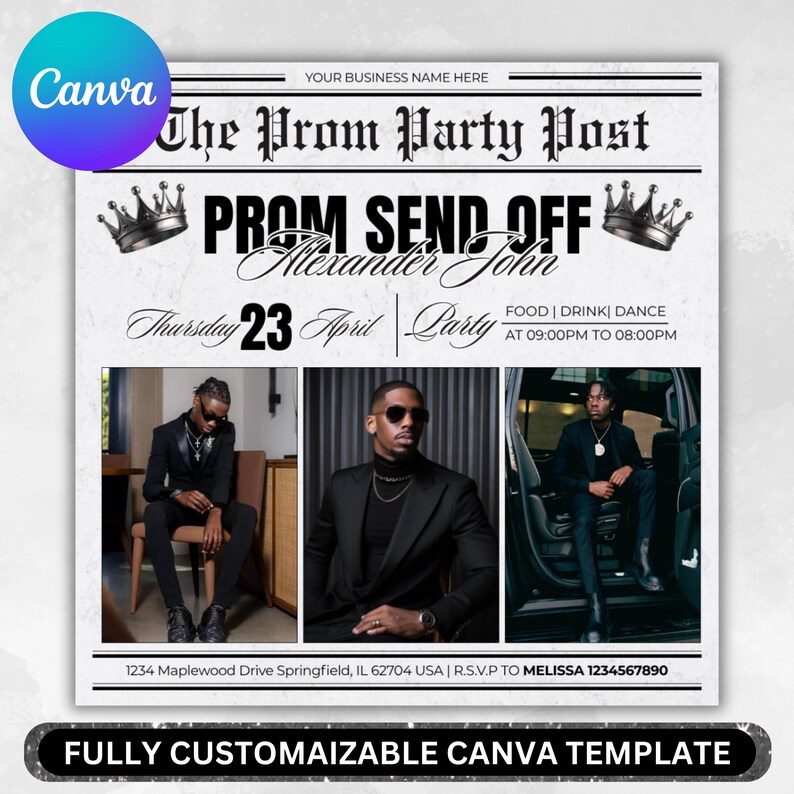 Prom Send Off Flyer, DIY Prom Queen Flyer, Prom Send Off Event, Prom Invitation Flyer, Prom Flyer, Prom Party Invite, Prom, Canva Editable