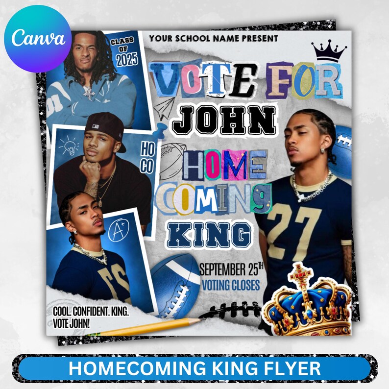 Homecoming King, Prom Flyer, Vote for me Prom, Prom Flyer, Prom King Flyer, Prom Class Campaign Flyer, Election Flyer, DIY Canva Vote flyer