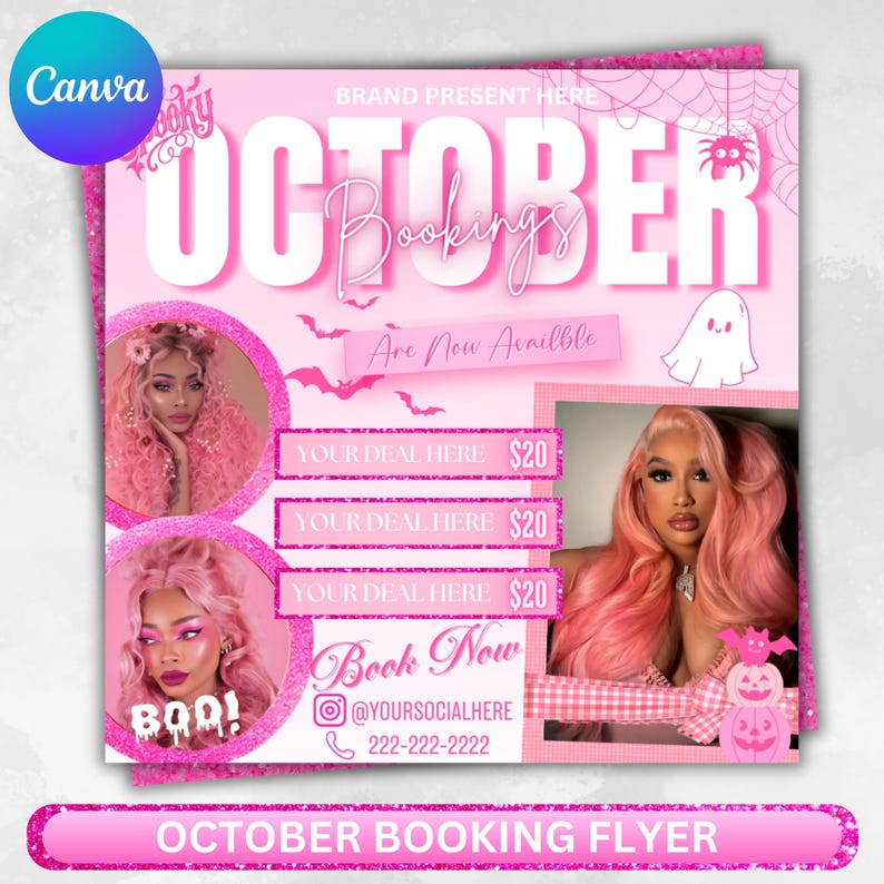 October Booking Flyer: Halloween Hair, Nails, Lashes (DIY Canva Template)