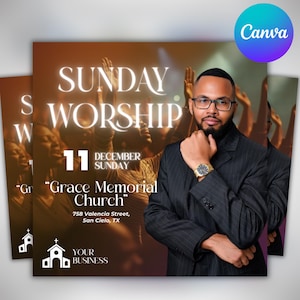 Sunday Worship Church Flyer Template | Editable Canva & Photoshop | Church Service Design | Christian Event Social Media Graphic