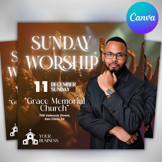 Sunday Worship Church Flyer Template | Editable Canva & Photoshop | Church Service Design | Christian Event Social Media Graphic
